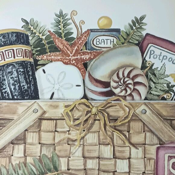 Vintage Laurie Korsgaden Bath Gift Basket Print #2 Matted Brown Wood Frame 14x12 - Picture 3 of 11